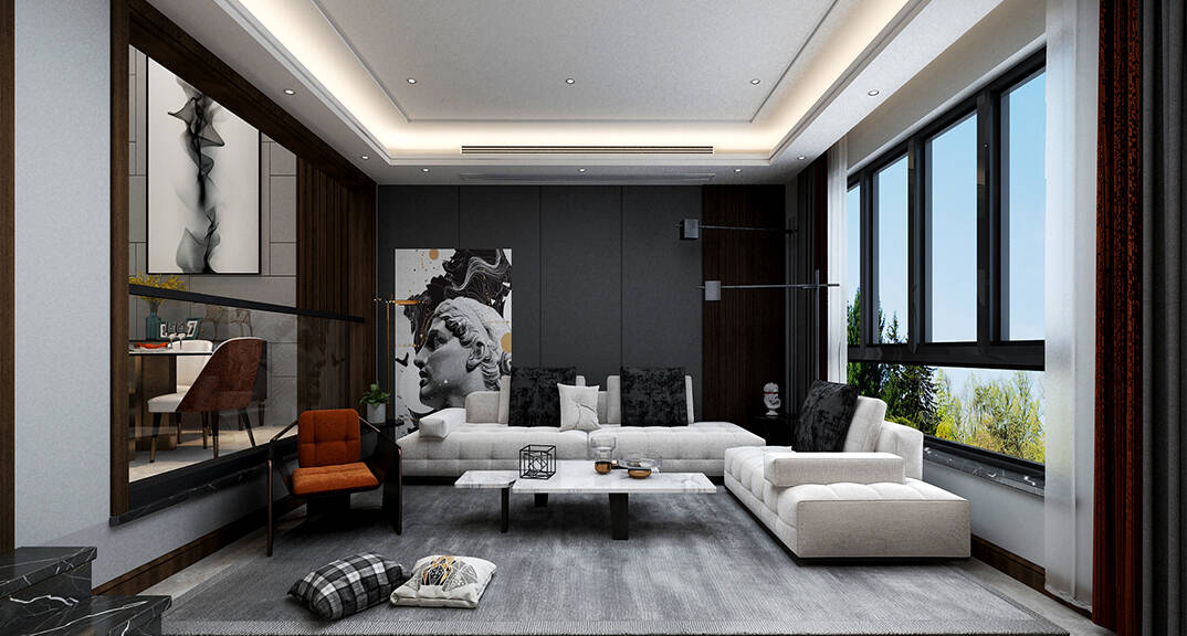 青岛鳌山卫 别墅 210㎡ 简约气概客厅月博效果图