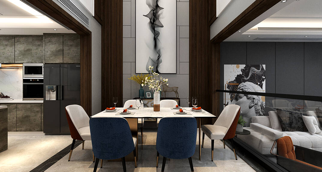 青岛鳌山卫 别墅 210㎡ 简约气概餐厅月博效果图