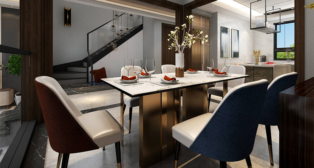 青岛鳌山卫 别墅 210㎡ 简约气概餐厅月博效果图