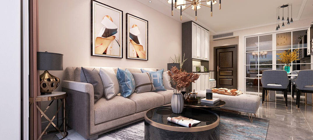 星雨华府103m?客厅沙发轻奢气概月博案例效果图