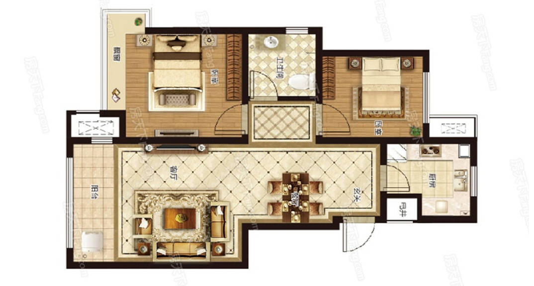 鑫江桂花园2室1厅81平简约气概月博户型图
