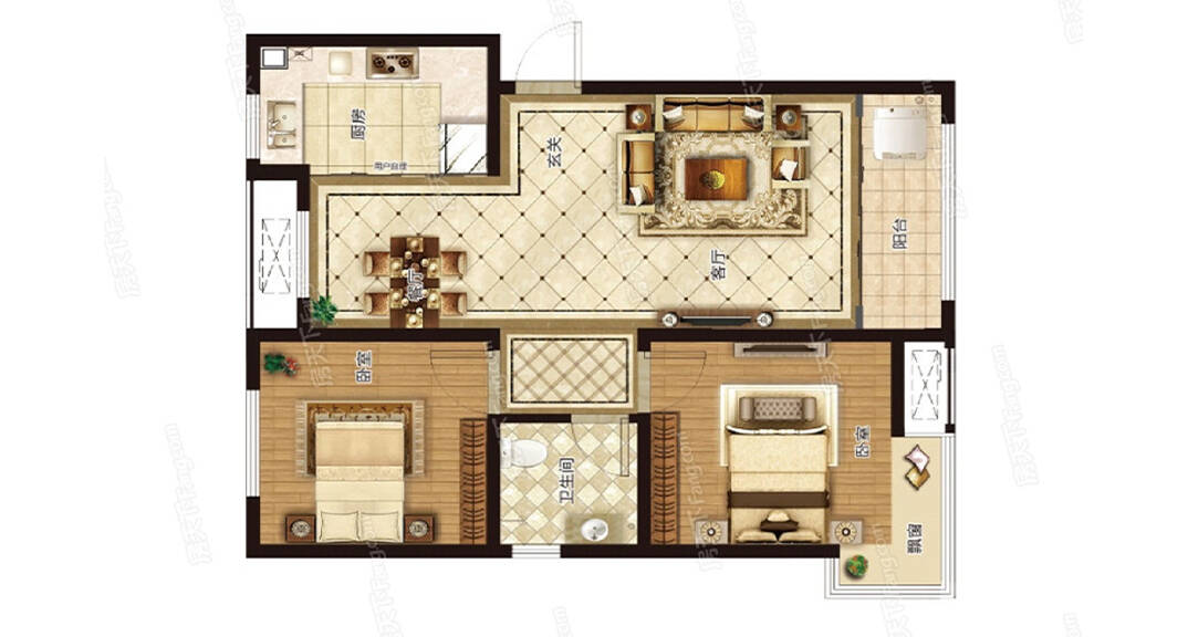 鑫江桂花园2室2厅77平美式气概月博户型图