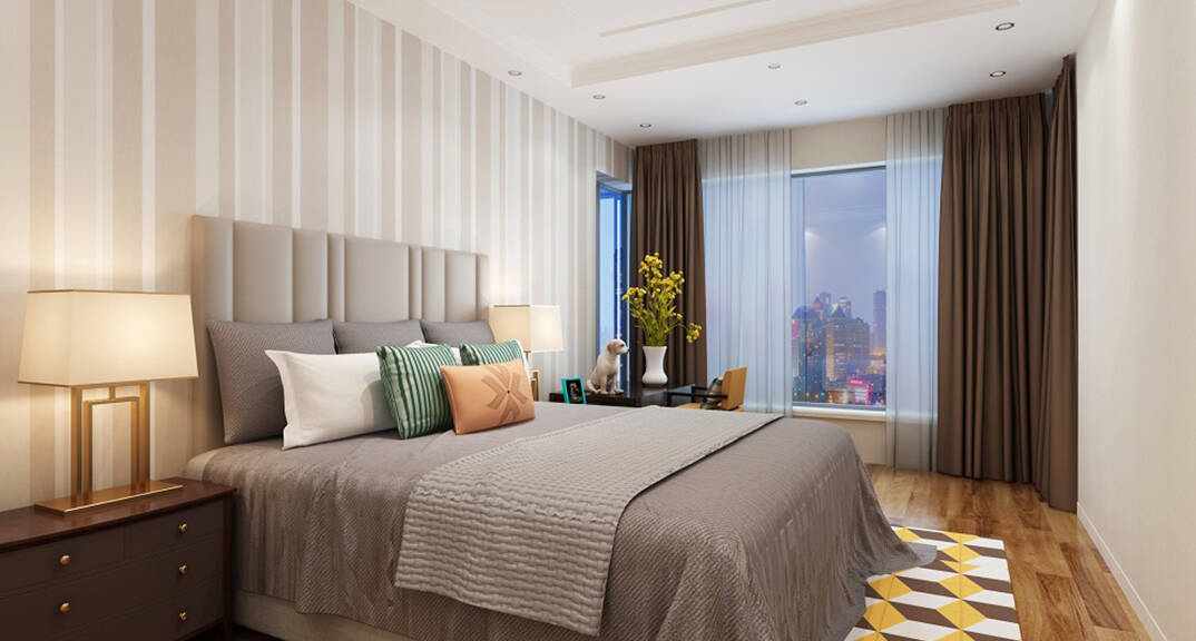 鑫江桂花园2室2厅77平美式气概月博卧室效果图