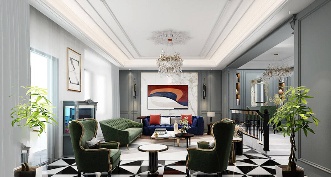 荷塘月色320平别墅轻奢气概月博-客厅