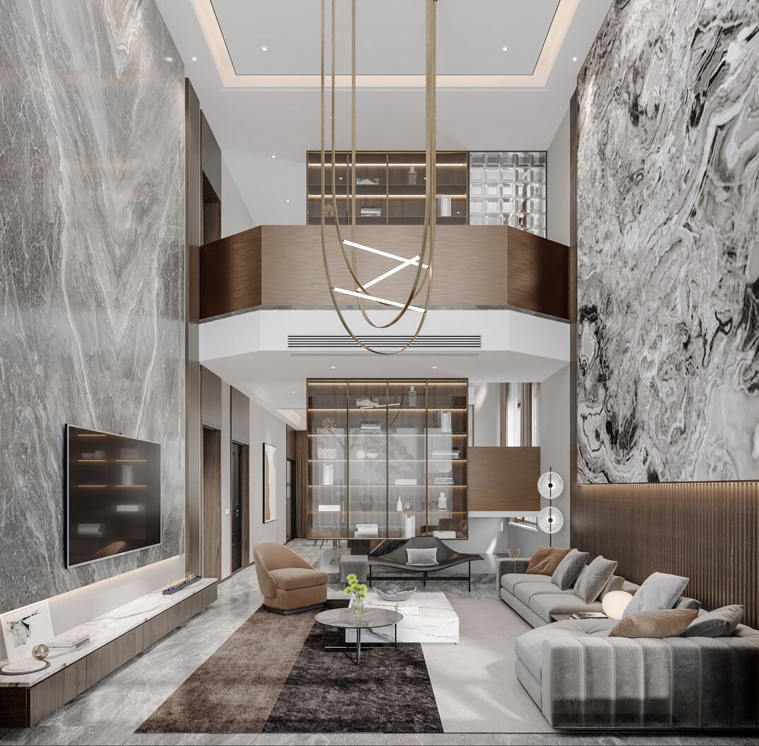 中广宜景湾145㎡三室两厅现代气概硬装月博客厅效果图