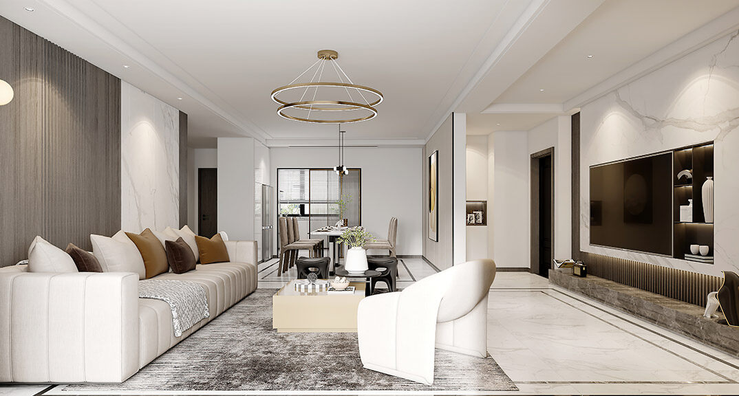 国际公馆145㎡复式四室三厅现代气概客厅月博效果图