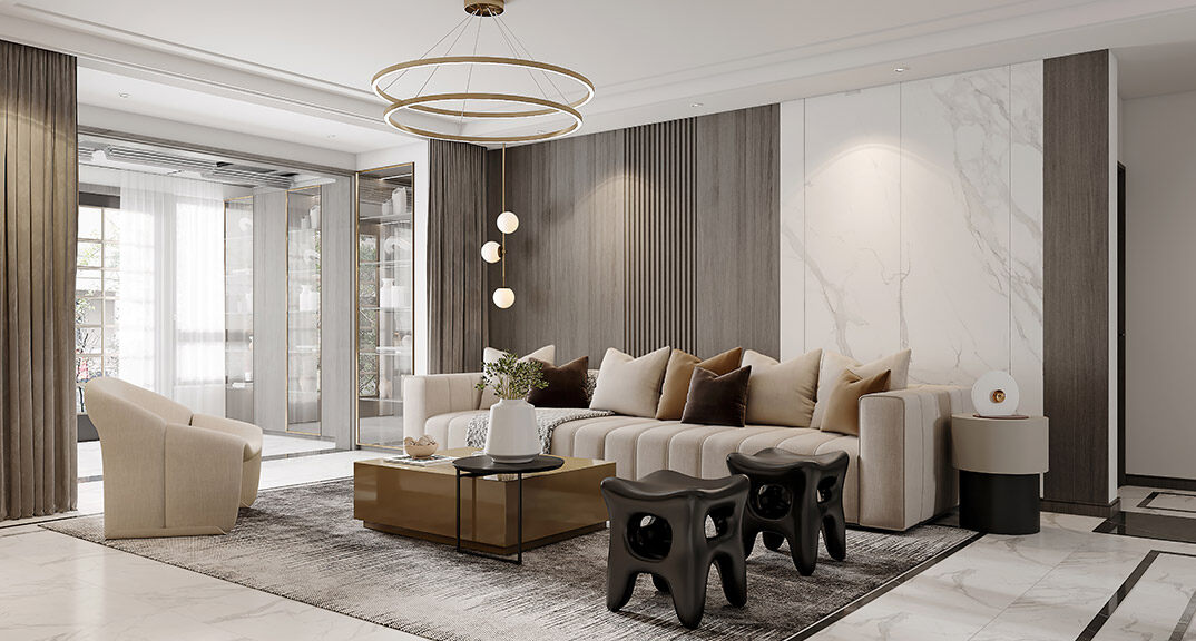 国际公馆145㎡复式四室三厅现代气概客厅沙发月博效果图