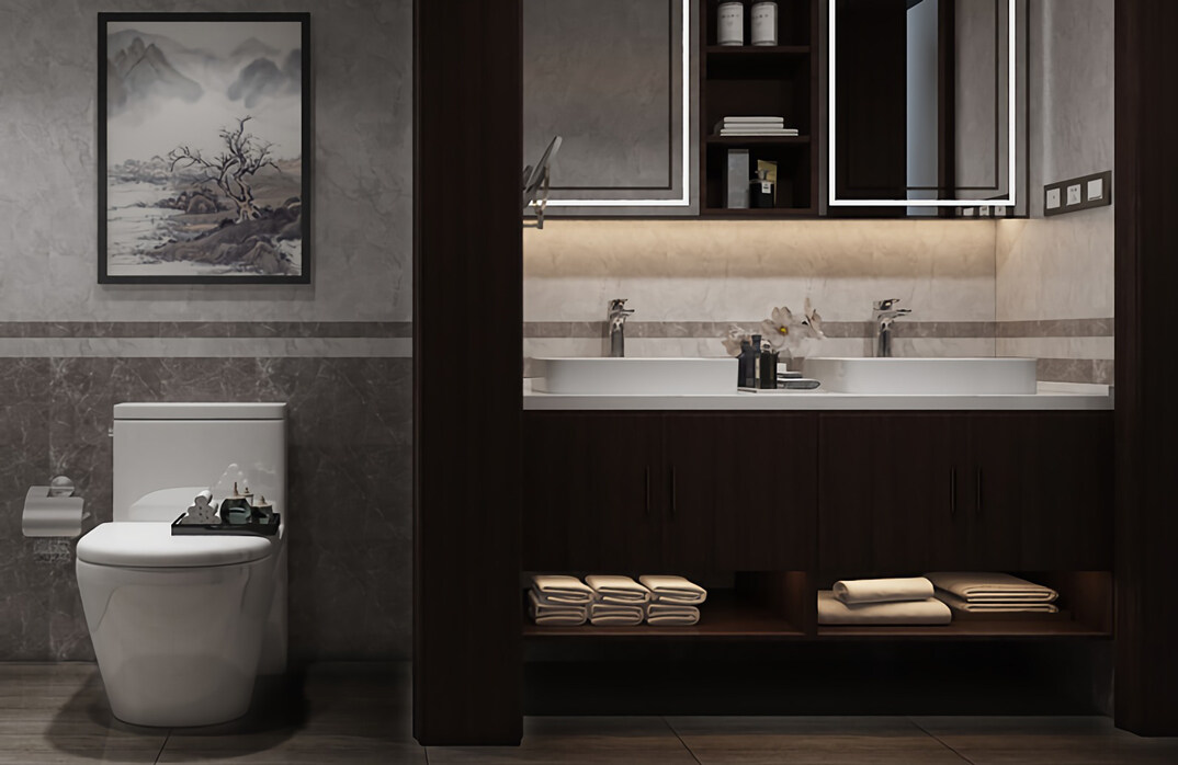 东海路700㎡独栋别墅一层卫生间新中式气概月博案例效果图