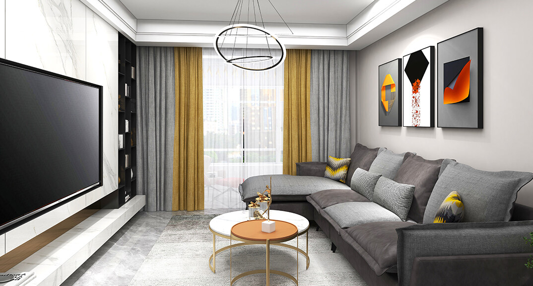 青铁海誉府121㎡二室二厅客厅简约气概月博案例效果图.jpg