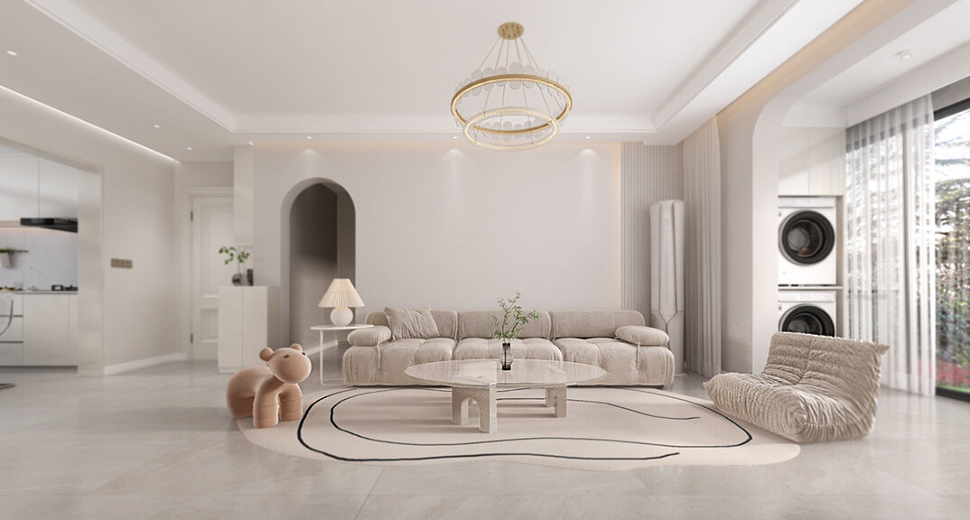 青建依山半岛103㎡三室两厅客厅简约气概月博案例效果图