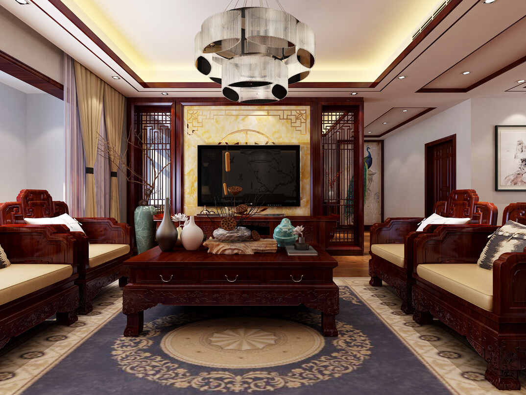 城投尚城桂花园190㎡三室两厅客厅电视古板中式气概月博案例效果图-详细.jpg