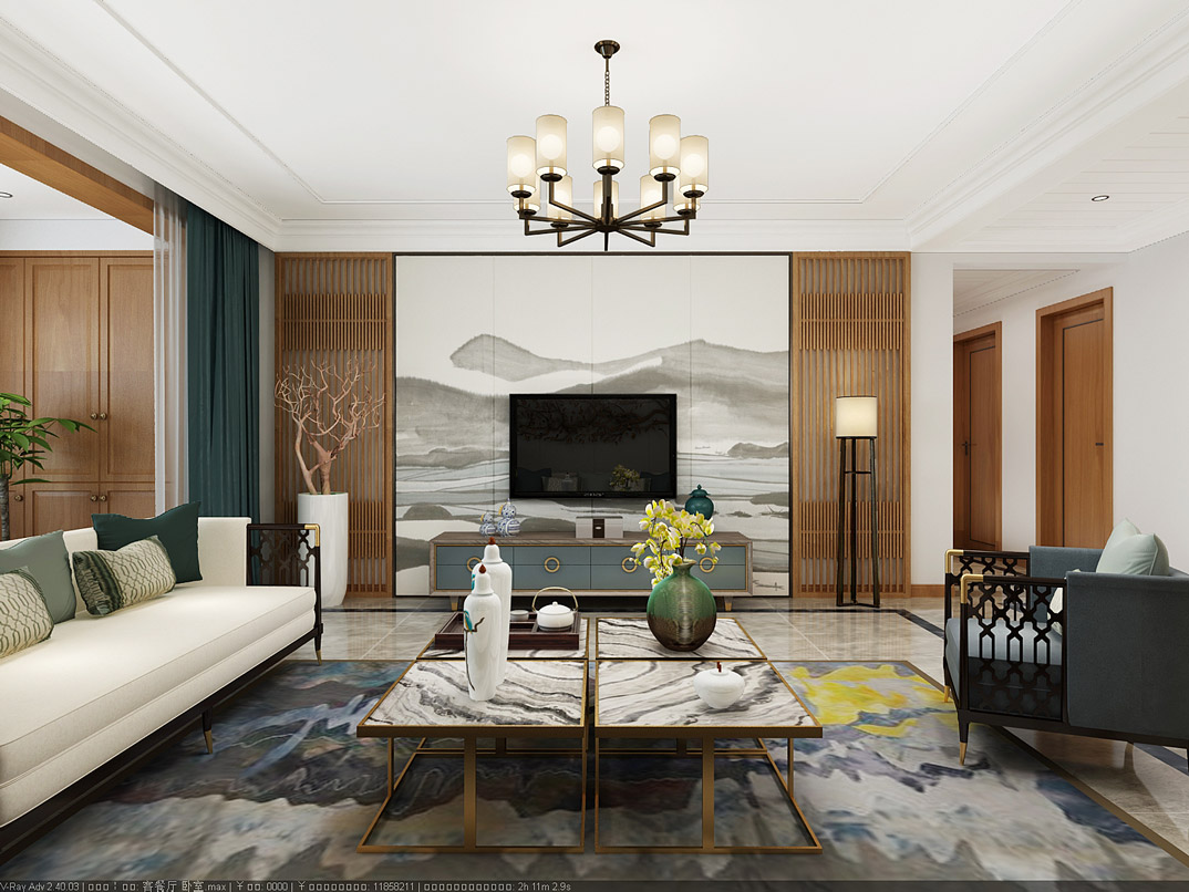 市直三区193㎡四室两厅客厅电视美式气概月博案例效果图-详细.jpg