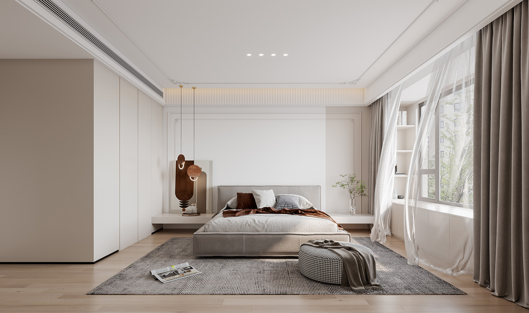 盛世华府200㎡三室两厅主卧现代气概月博案例效果图