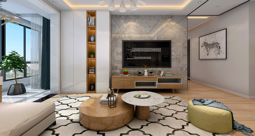 壹号学府152㎡三室两厅客厅电视现代气概月博案例效果图.jpg