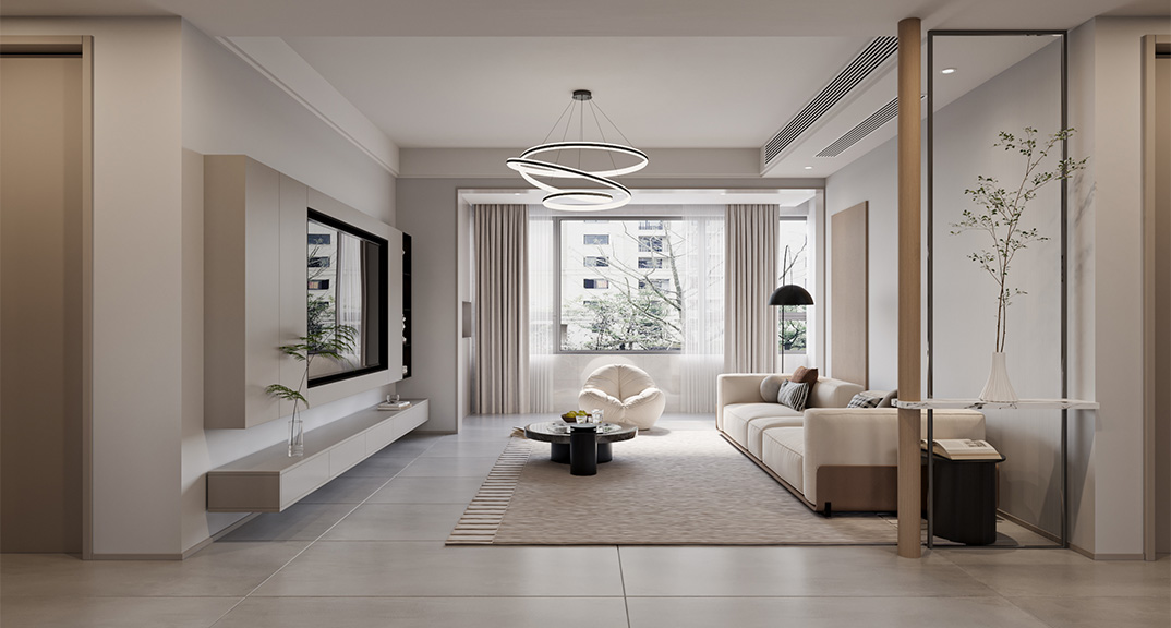 大连花园128㎡三室两厅客厅现代简约气概月博案例效果图.jpg